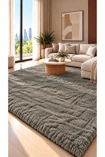 Premium Soft Shaggy Fur Rug – Plush Fluffy Carpet for Living Room & Bedroom, Modern Solid Colour, Grey
