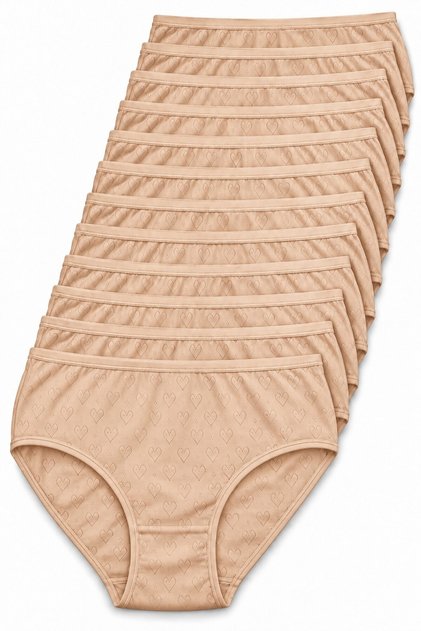 Women's 12-Pack Skin Color 100% Pure Cotton Heart Jacquard High Waist Bato Panties