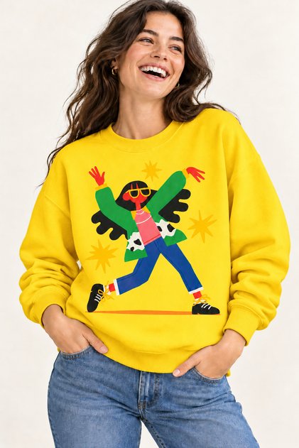 Dancing Colorful Character Printed Unisex Oversize Sweatshirt – Crew Neck Casual Sweatshirt