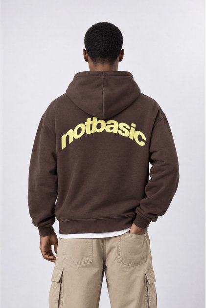 Men's Notbasic Printed Oversize Hoodie Brown