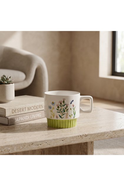Floral Decal New Bone China Mug - 350 ml