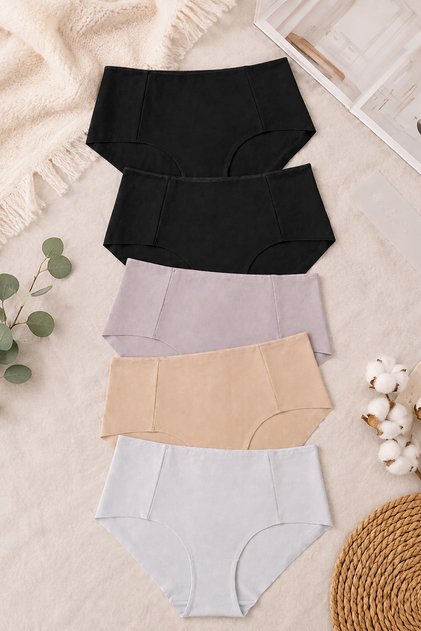 Women's 5-Pack Cotton Laser Cut High Waist Gathering Panties