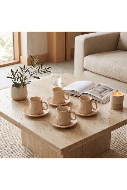 Nehma 8-Piece New Bone China Espresso Cup and Saucer Set - 80 ml