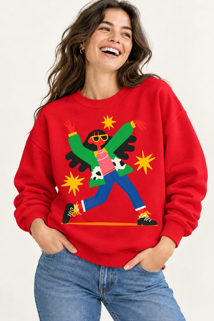 Dancing Colorful Character Printed Unisex Oversize Sweatshirt – Crew Neck Casual Sweatshirt