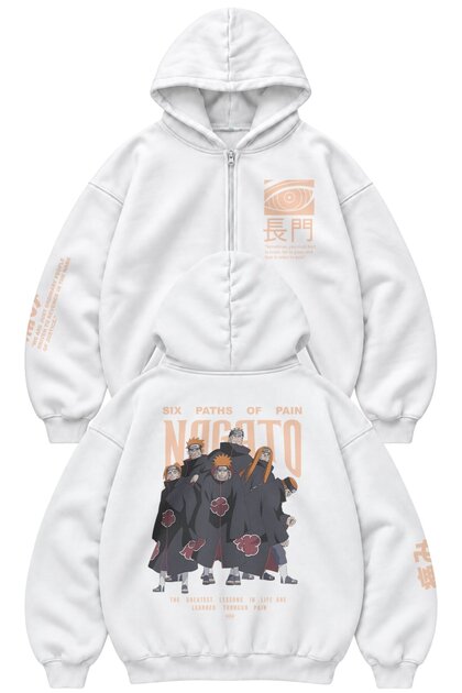 Unisex Oversize Naruto Nagato Pain Back Printed Hooded Zipper Anime Themed Zip Hoodie