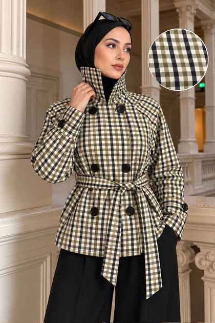 Apolet Detailed Plaid Trench Coat Tsd260356 Green