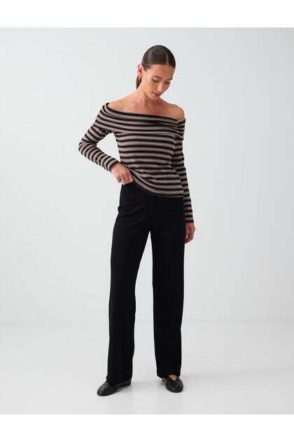 Black High Waist Relaxed Fit Knitted Trousers