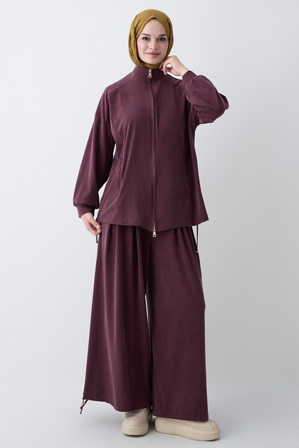 Pleated Gathered Plum Double Set