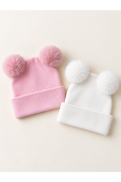 Kız bebek peluş ponponlu kaskorse bere