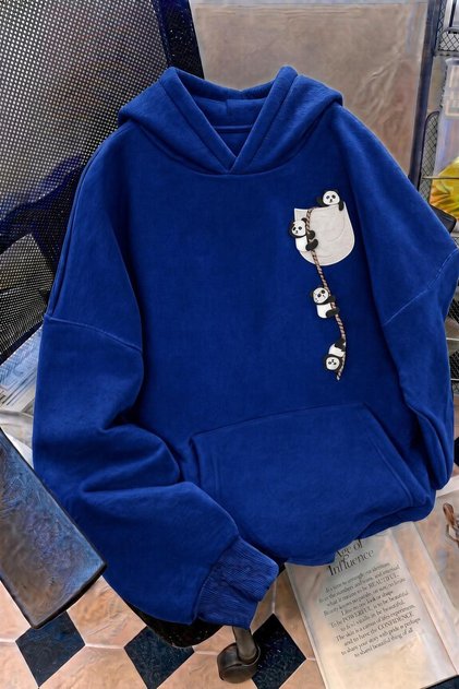 Sw Cute Panda Detailed Oversize Hooded Sweatshirt with Kangaroo Pocket (Hoodie)