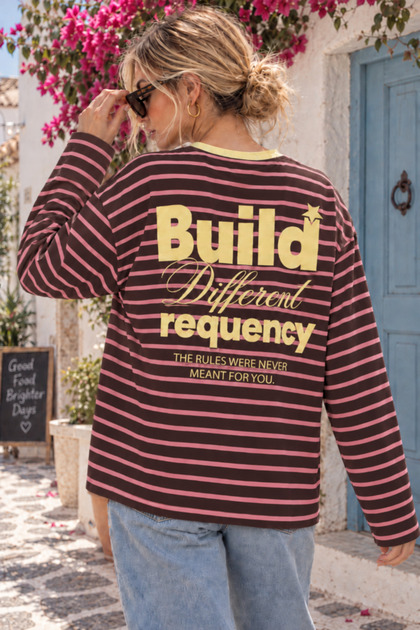 Women's Pink Striped Crew Neck Oversize Sweatshirt