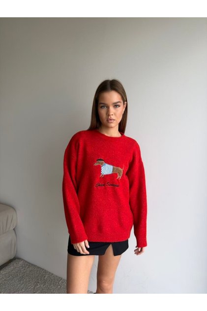 Women's Dog Patterned Knit Sweater