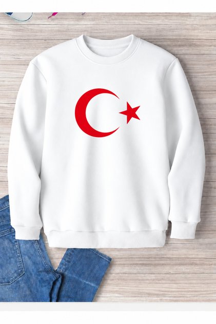 Crew Neck Sweatshirt Moon Star Printed Unisex Oversize 100% Cotton Hoodie