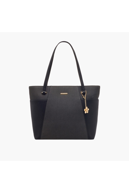 Textured Tote Bag with Charm