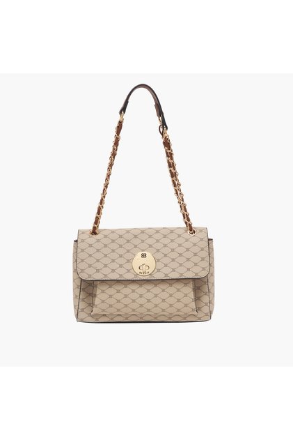 Monogram Print Shoulder Bag with Chain Strap