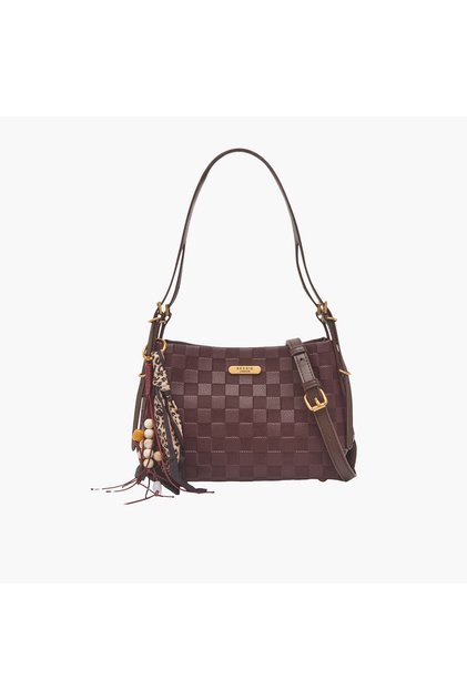 Checked Tote Bag with Scarf Accent