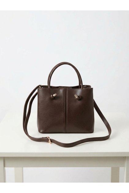 Knot Model Coffee Color Hand and Shoulder Bag with Double Compartment and Internal Wallet