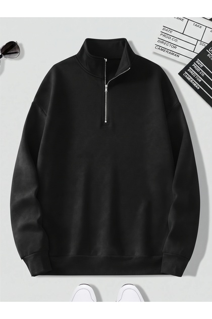 Men's Stand Collar Half Zipper Oversize 3 Thread Basic Sweatshirt