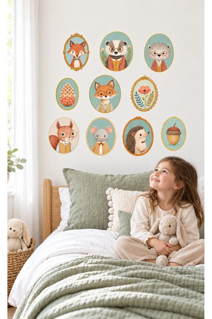 Portrait Forest Animals Wall Sticker Set 10 Pieces Frame Patterned Children's Baby Room Decoration