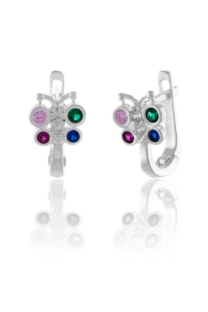 Cercei din argint 925, pentru copii cu zirconia fațetată și cubic zirconia - 1.1 cm, 1.73 g