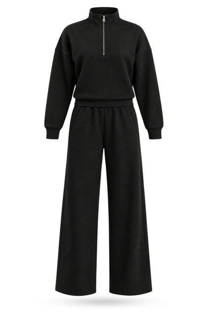 Black Stand Collar Basic Tracksuit Set