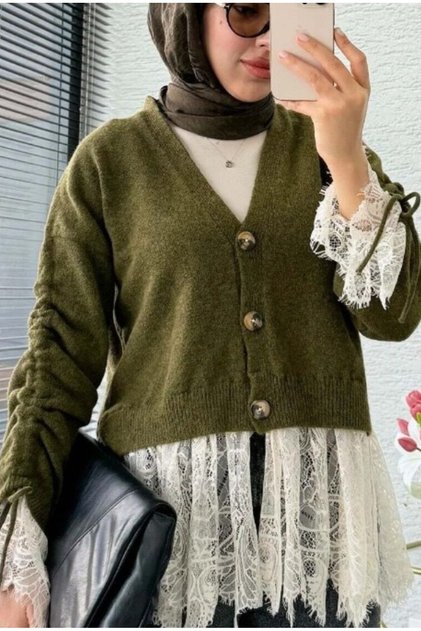 Dantel detayli hırka