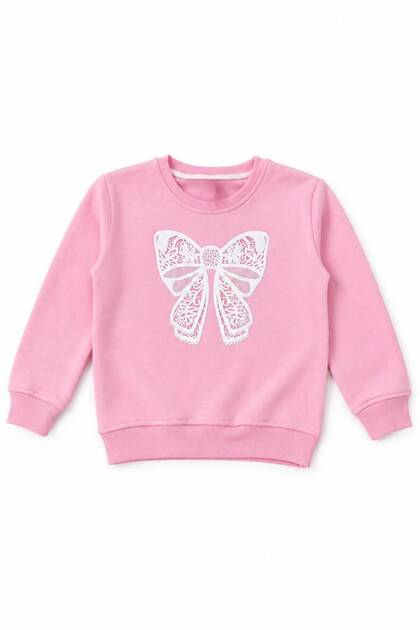 Girl's Bowknot Printed Sweatshirt 100% Cotton with Fleece Inside