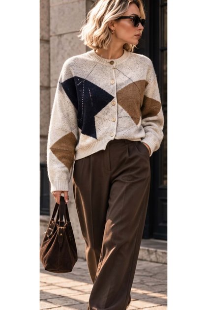 Baklava pattern buttoned cardigan standard size