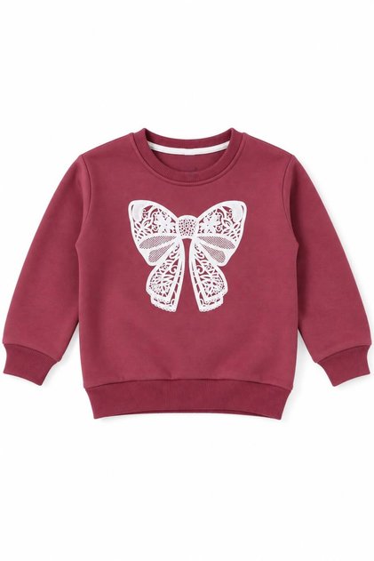 Girl's Bowknot Printed Sweatshirt 100% Cotton with Fleece Inside