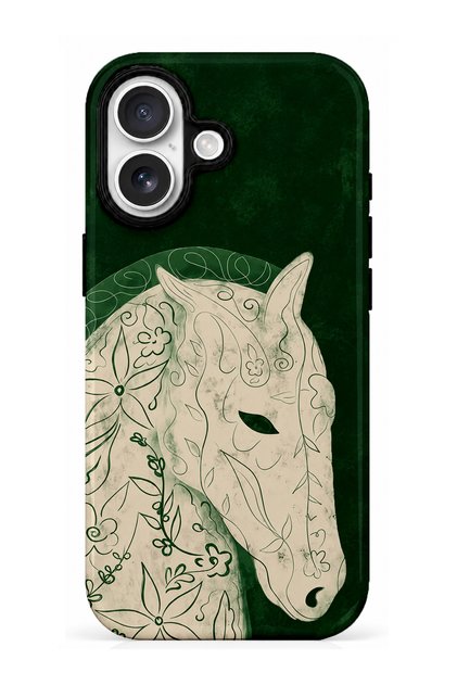iPhone 17 Compatible - Floral Horse, Double Layer Cover, Glossy Surface Protective Case