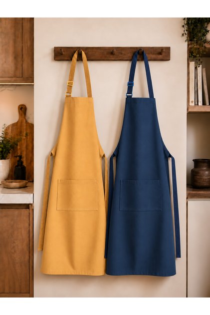 Premium Kitchen Apron Set of 2 Stain-Resistant Water-Repellent Fabric Adjustable Straps Plain Double Kitchen Apron