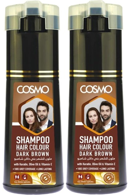 Cosmo Hair Care Dark Brown Hair Colour Shampoo 180ml, Pack Of 2 | Stain & Ammonia Free Instant Hair Dye With Keratin, Olive Oil & Vitamin E | 100% Grey Coverage In 5 Minutes | For Men & Women