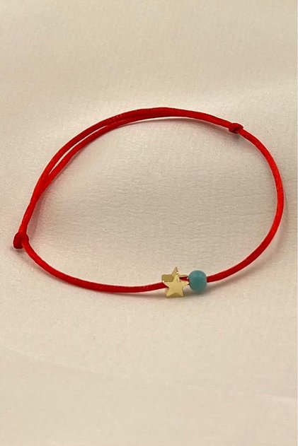Minimal Blue Beaded Red Floss String Bracelet
