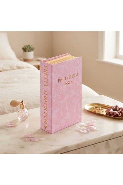 Deco Kurdele Desenli Kitap Kutu - Pembe - 20x12 cm