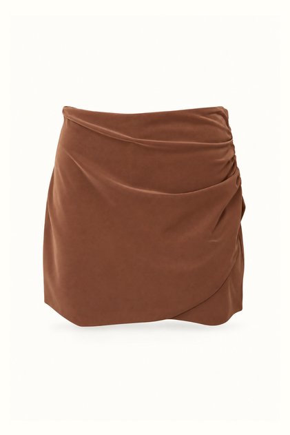 Drapeli Brown Matte Leather Short Skirt