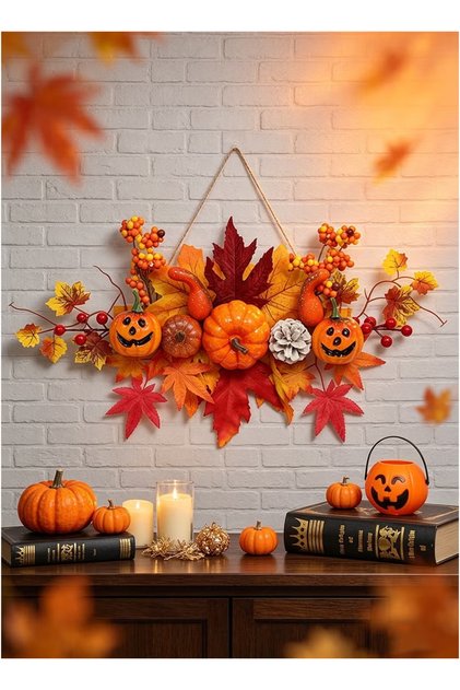 Autumn Simulation Pumpkin Maple Leaf Hanging Ornament, Harvest Festival Wall/Door Decor Prop for Living Room Entryway Cabinet, Berry Pinecone Pumpkin Fall Atmosphere Door Hanger
