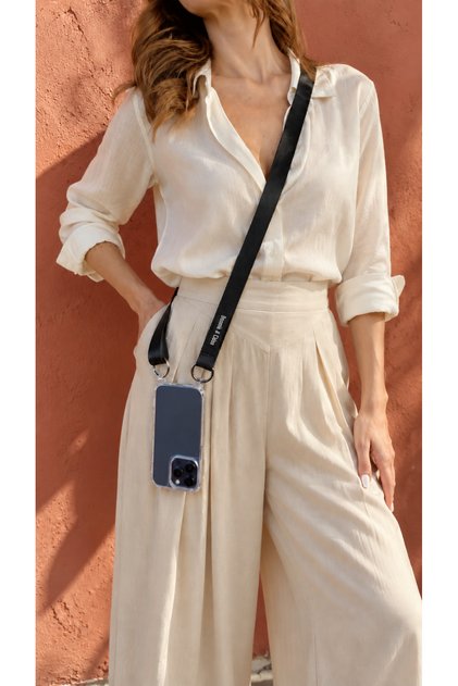iPhone 15 Pro Case with Diagonal Mountable Adjustable Length Smoke Phone Strap