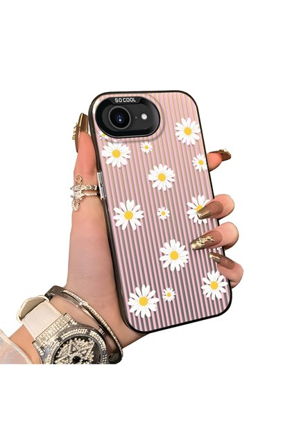 iPhone 17E Compatible Women's Pink Striped Daisy Phone Case Shockproof