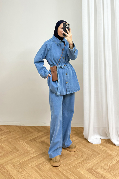 Kuşaklı Denim Takım 4-62808