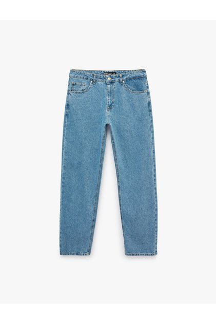 Cotton Regular Waist 5-Pocket Jean Trousers - Vintage Straight Fit Jean
