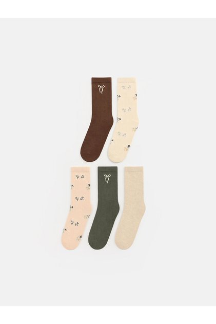 Nevavm Farkıyla Lcw Dream Brown Patterned 5-Piece Pack Women's Socks