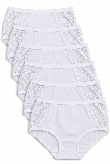 Women's 6-Pack White Modal Lace Bato Panties, High Waist Panties