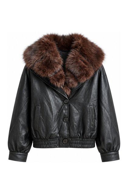 Wintage Leather Jacket with Fur Collar