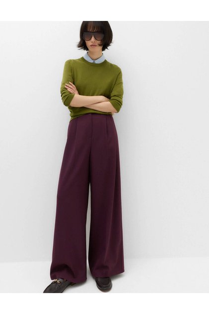 Yüksek Belli Çift Pileli Wide Leg Pantolon