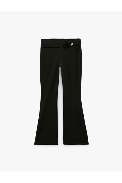 Bağcıklı Metal Aksesuarlı Slim Fit Krep Scuba Kumaş İspanyol Paça Pantolon