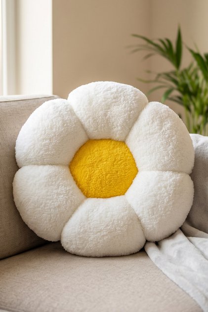 Daisy Patterned Plush Throw Pillow | 35X40 cm | Welsoft Fabric | Decorative Seat Cushion
