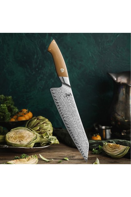Crest Serisi I Kiritsuke Şef Bıçağı I 67 Katman Paslanmaz Damascus Çelik I Micarta & Mosaic Edition