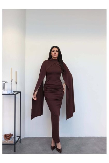 Cape Detailed Midi Dress
