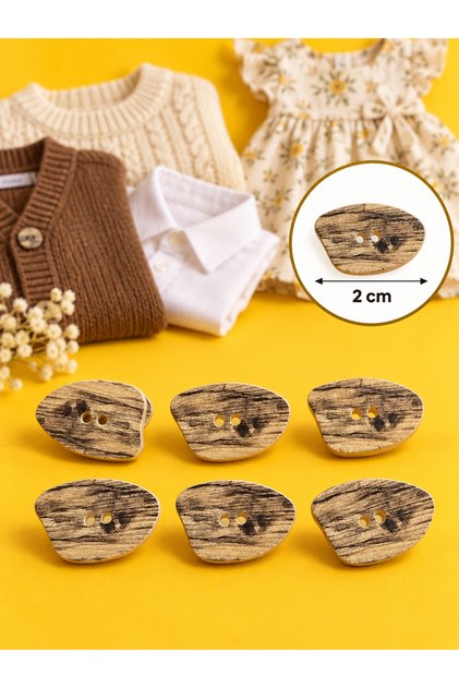 Bej ve Koyu Kahverengi Üçgen Desenli Asimetrik Düğme 2 Cm Düğme 1 Paket 6 Adet