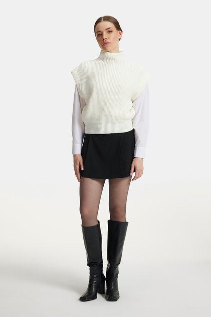 Women's Cream High Collar Thick Ribbed Knit Sweater